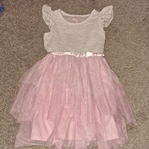 Fairytale by Lilt Pink and White Ruffle Tule Dress With Bow Girls Size 6